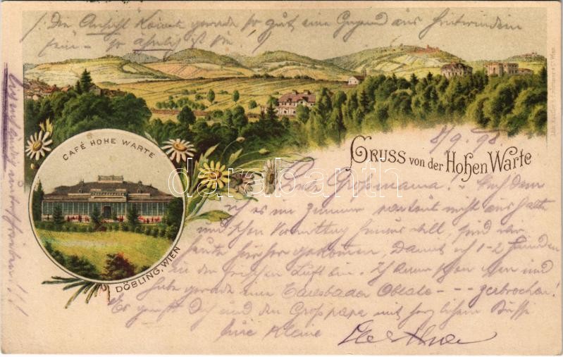 1898 (Vorläufer) Wien, Vienna, Bécs XIX. Döbling, Café Hohe Warte. Art Nouveau, floral, litho