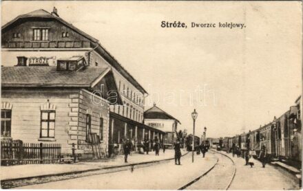 1916 Stróze, Dworzec kolejowy / railway station, train (EK) + 'Von der Armee im Felde'