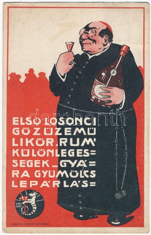 1913 Első Losonci Gőzüzemű likőr, rumkülönlegességek gyára, gyümölcslepárlás. Grafikai Intézet rt. reklám / First steam liqueur and rum specialties factory, fruit distillation in Lucenec, advertisement (EK)