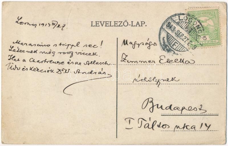 1913 Első Losonci Gőzüzemű likőr, rumkülönlegességek gyára, gyümölcslepárlás. Grafikai Intézet rt. reklám / First steam liqueur and rum specialties factory, fruit distillation in Lucenec, advertisement (EK) - Image 2