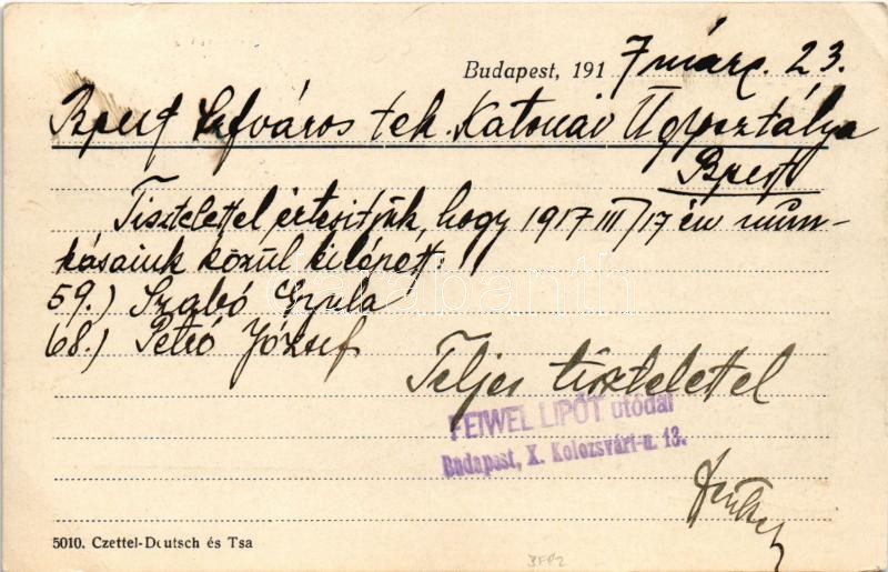 1917 Feiwel Lipót Utódai Első magyar királyi szab. Iskolabútorgyár reklámja, modern irodai berendezések gyártása. Budapest, Kolozsvári utca 13. / Hungarian furniture factory advertisement (EK) - Image 2