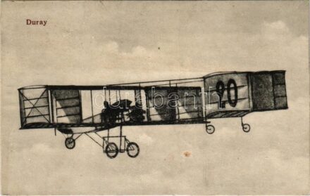Arthur Duray repülőgépével / Aviator Arthur Duray in his Farman biplane aircraft (Rb)