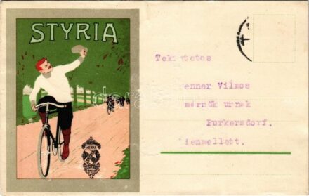 1914 Styria osztrák kerékpár reklámlap / Styria-Fahrrad Werke Joh. Puch & Comp, Graz / Austrian bicycle advertisement. litho (surface damage)