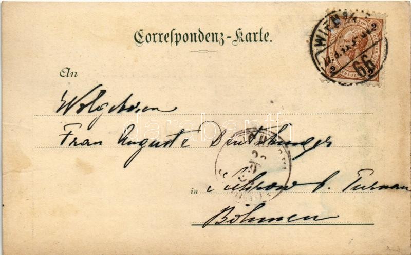 1898 (Vorläufer) Grünwald & Wallenfels Bambus v. Phantasie-Möbel-Fabrik. Jubiläums Ausstellung Wien 1898 / Viennese Jubilee Exhibition advertising card, furniture factory. Art Nouveau - Image 2