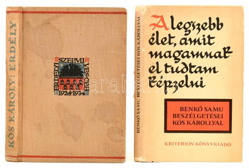 Kós Károly, 2 db könyv: 'A legszebb élet, amit magamnak el tudtam képzelni'. Benkő Samu beszélgetései Kós Károllyal. Bukarest, 1978, Kriterion Könyvkiadó. Gazdag képanyaggal, Kós Károly rajzaival és metszeteivel illusztrálva.