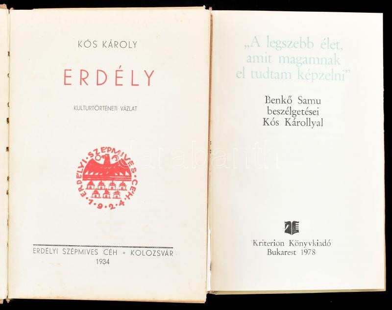 Kós Károly, 2 db könyv: 'A legszebb élet, amit magamnak el tudtam képzelni'. Benkő Samu beszélgetései Kós Károllyal. Bukarest, 1978, Kriterion Könyvkiadó. Gazdag képanyaggal, Kós Károly rajzaival és metszeteivel illusztrálva. - Image 2