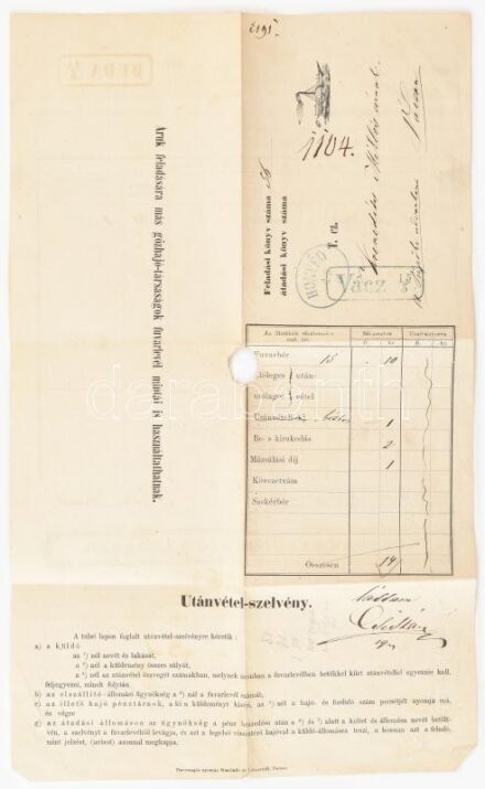 1868 Fuvarlevél a Honvéd hajóról, kék 'HONVÉD' hajó bélyegzővel