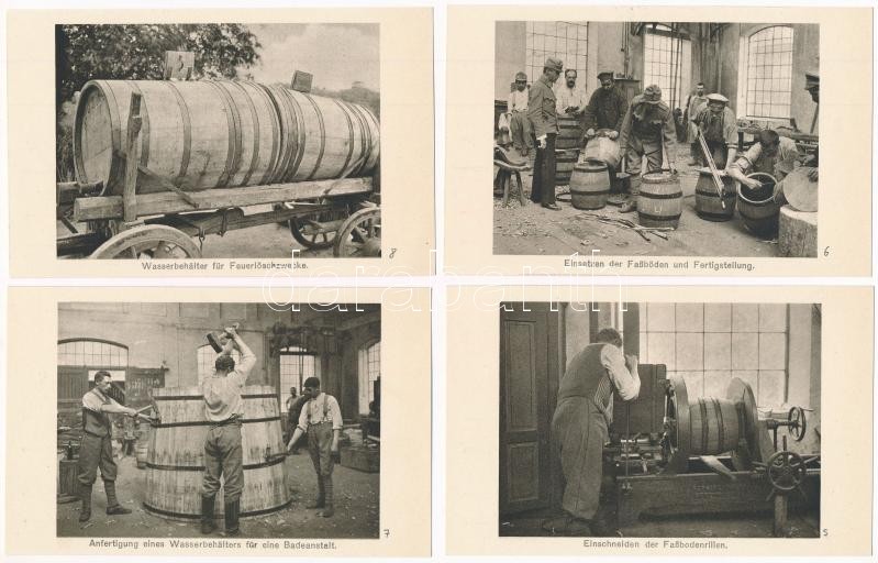 Lviv, Lwów, Lemberg; Fassbinderei / Kádárműhely, munkások, belső - - 8 db régi képeslap / cooper workshop, factory workers, interior - 8 pre-1945 postcards