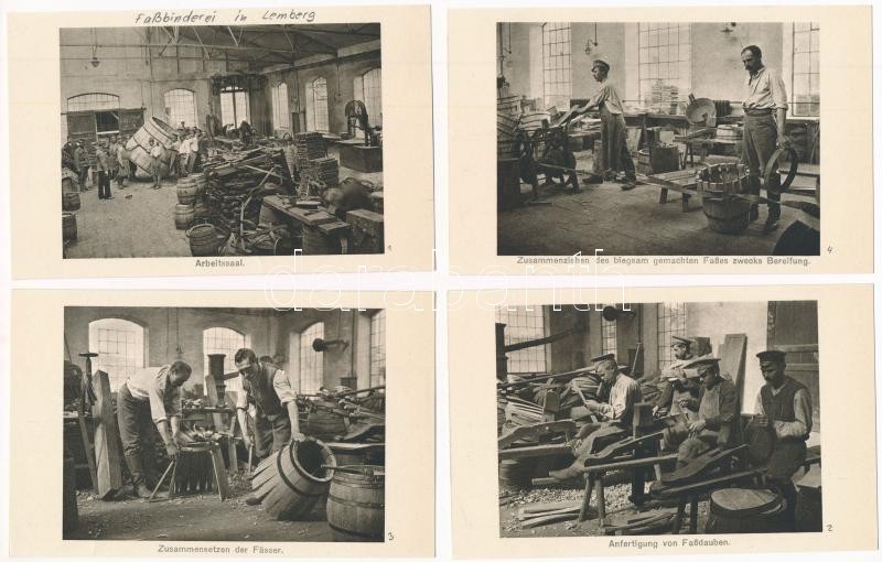 Lviv, Lwów, Lemberg; Fassbinderei / Kádárműhely, munkások, belső - - 8 db régi képeslap / cooper workshop, factory workers, interior - 8 pre-1945 postcards - Image 3