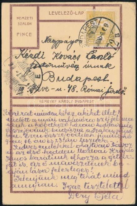 1914 Déry Béla (1870-1932), a Nemzeti Szalon igazgatójának sorai Kézdi Kovács László (1864-1942) festő, újságíró, a Pesti Hírlap belső munkatársa részére, amelyben egy olyan összejövetelre hívja, amelyen Moldvai Krajna János