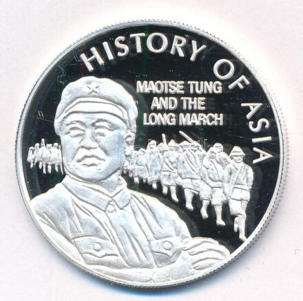 Niue 2004. 5$ Ag 'Ázsia történelme - Mao Ce Tung és a hosszú menetelés' kapszulában, tanúsítvánnyal (20,03g/0.999/39mm) T:PP karc Niue 2004. 5 Dollars Ag 'History of Asia - Maotse Tung and the Long March' in capsule, with certificate