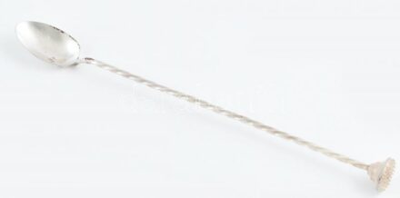 Bárkanál, csavart nyél, végén muddlerrel, ezüstözött fém, kopásnyomokkal, jelzés nélkül, h:25,5cm