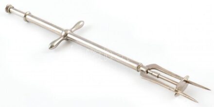 Húskiszedő villa, rugós nyéllel, fém, jelzés nélkül, h:20cm