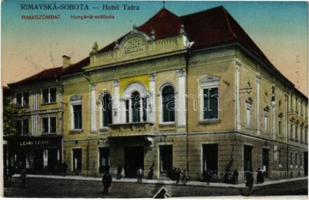 1938 Rimaszombat, Rimavska Sobota; Hungária szálloda és kávéház, Lévai Izsó üzlete és saját kiadása / hotel and cafe, shop + '1938 Rimaszombat visszatért' So. Stpl (EK)
