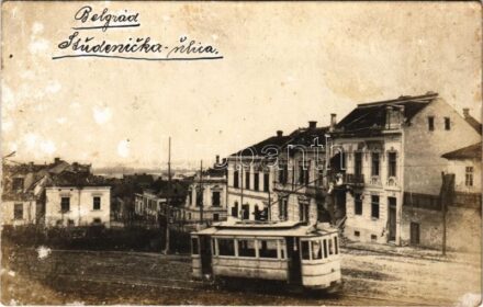 Belgrade, Belgrád; Studenicka ulica / street, tram, WWI destroyed buildings. photo (fl)