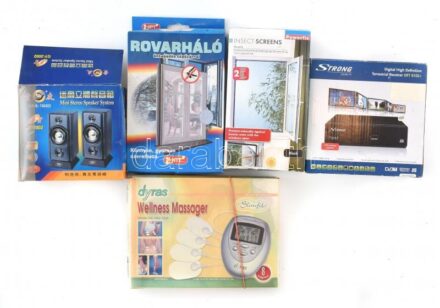 Digitális HD TV beltéri egység + sztereó hangfal pár 3.5 mm jack csatlakozóval + masszás készülék + 2 db szúnyogháló, eredeti dobozukban