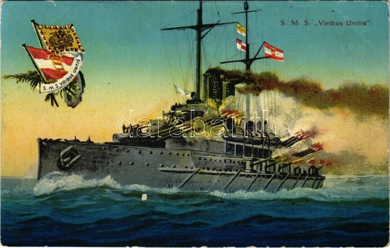 SMS Viribus Unitis az Osztrák-Magyar Haditengerészet Tegetthoff-osztályú csatahajója / K.u.K. Kriegsmarine / Austro-Hungarian Navy Tegetthoff-class battleship. G. Costalunga Pola 1915 (Rb)