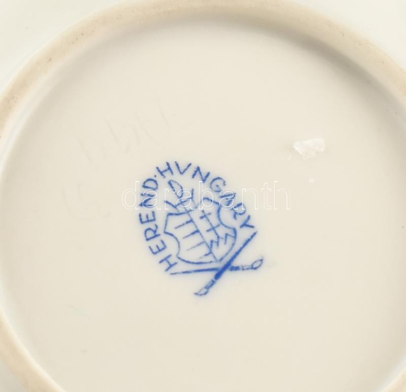 Herendi Viktória mintás tálka, kézzel festett, jelzett, kopott, apró lepattanás, 13x9cm - Image 2