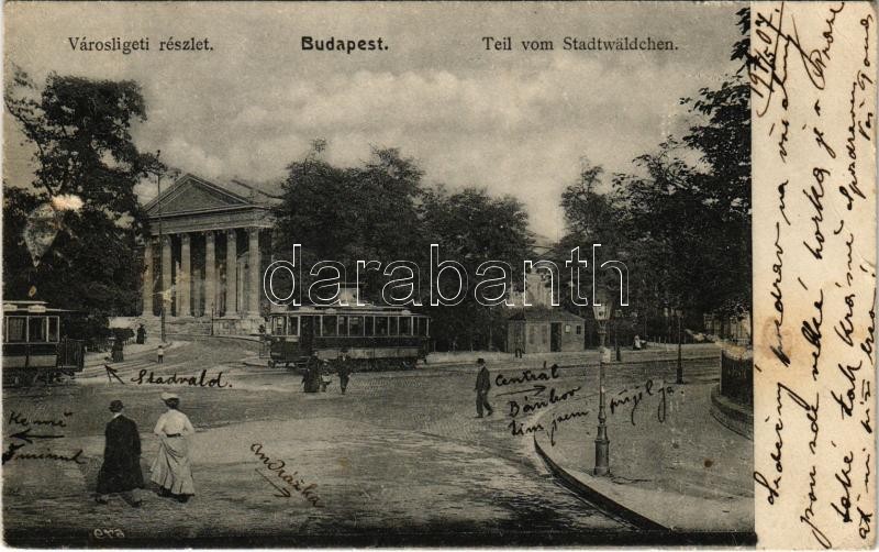 1907 Budapest XIV. Városliget, Műcsarnok, villamosok