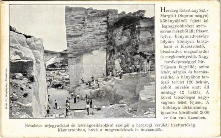 Szentmargitbánya, Szent-Margit, Sankt Margarethen im Burgenland (Kismarton); Herceg Esterházy Szt. Margit-i kőbánya, bányászok, kőfejtő. Részletes árjegyzékkel és felvilágosításokkal szolgál a herczegi kerületi tiszttartóság