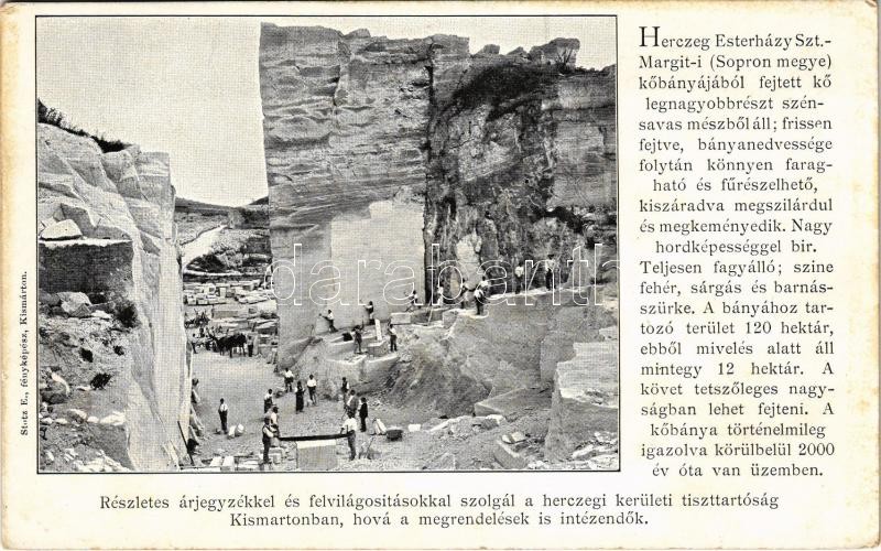 Szentmargitbánya, Szent-Margit, Sankt Margarethen im Burgenland (Kismarton); Herceg Esterházy Szt. Margit-i kőbánya, bányászok, kőfejtő. Részletes árjegyzékkel és felvilágosításokkal szolgál a herczegi kerületi tiszttartóság