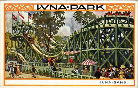 1910 Vienna, Wien, Bécs; I. Internationale Jagd Ausstellung, Luna Park, Lunabahn / I. Nemzetközi Vadászati Kiállítás / 1st International hunting exhibition, amusement park and train s: H. Kalmsteiner