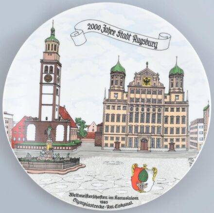 Kronester Bavaria emlék tál, 2000 éves Augsburg, jelzett, hibátlan, d:24cm