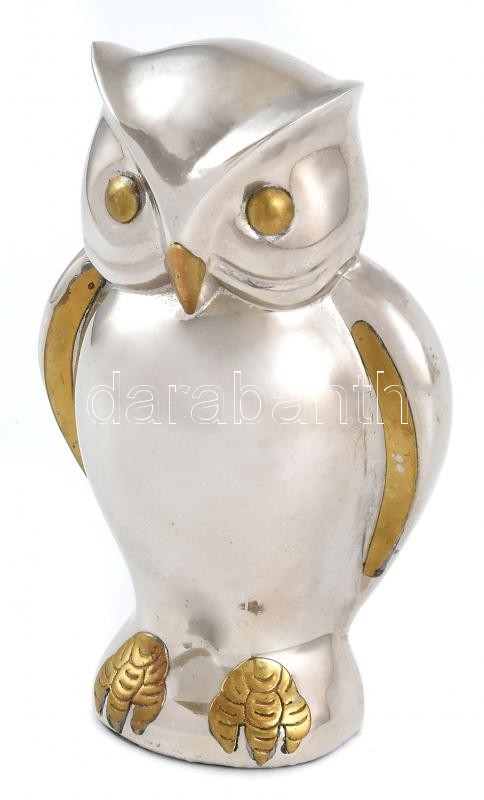 Bagoly formájú dísz, papírnehezék, krómozott fém, m: 10 cm