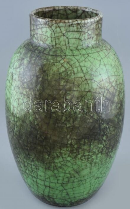 Staatliche Majolika Manufaktur, Karlsruhe repesztett mázas kerámia padlóváza. cca 1930. Jelzett. 40 cm