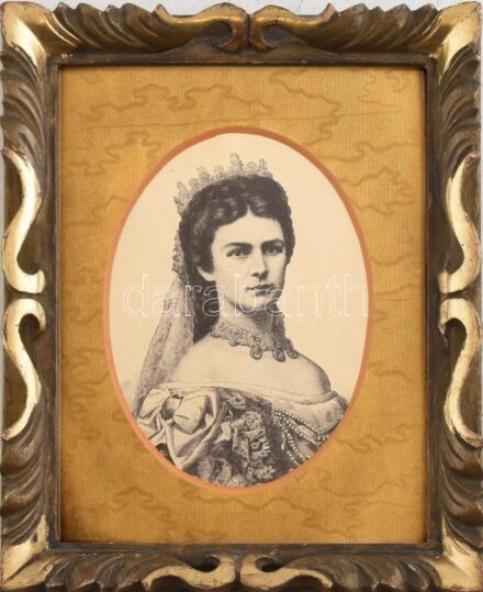 Erszébet királyné (Sissi, sisi). Nyomat, papír. Dekoratív, üvegezett fakeretben. 17x12 cm