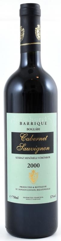 2000 Boglári Cabernet Sauvignon Barrique, Balatonlelle, St. Donatus, száraz vörösbor, 0,75l.