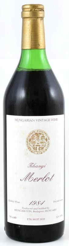 1984 Hungarovin Tihanyi Merlot, szakszerűen tárolt bontatlan palack vörösbor, 12%, 0,7l.