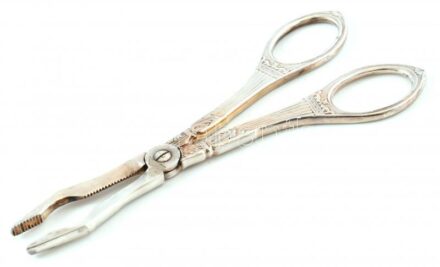 Régi cukorfogó, ezüstözött fém, jelzés nélkül, h:14cm