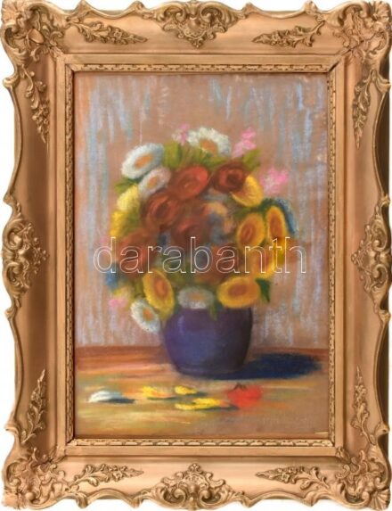Mindszenthy jelzéssel: Virágok. Pasztell, papír. Dekoratív, üvegezett, kissé sérült, javított fakeretben. 35x24,5 cm