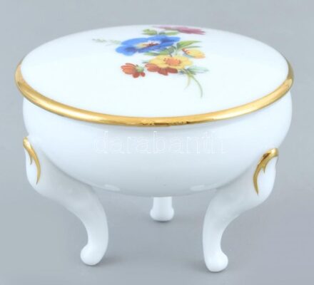 Volkstedt lábas porcelán bonbonier, kézzel festett, jelzett, hibátlan, m: 7 cm
