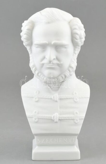 Herendi Széchenyi István porcelán büszt, fehér és bisquit, jelzett, hibátlan, m: 22 cm