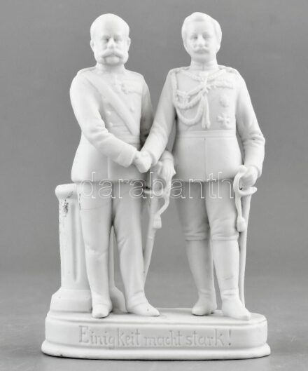 Ferenc József és Vilmos Császár első világháborús propaganda porcelán figura mázasbiszkvit 15cm