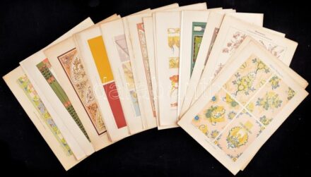 cca 1900-1910 Dekorative Vorbilder, 30 db szecessziós, historizáló és egyéb ornamentikával, illusztrációval díszített nyomat. Lapok széle részben kisebb szakadásokkal vagy kisebb foltokkal. Lapméret: 36x25 cm