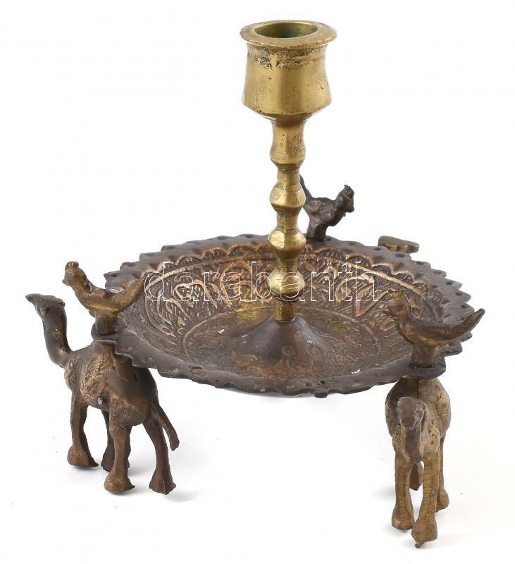 Réz gyertyatartó teve figurális díszítéssel 17cm