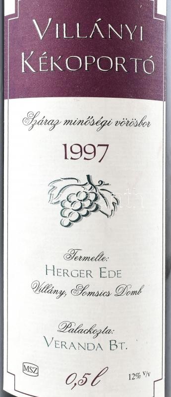 1997 Herger Ede Villányi Kékoportó, 12%, szakszerűen tárolt bontatlan palack száraz vörösbor, 0,5l. - Image 2