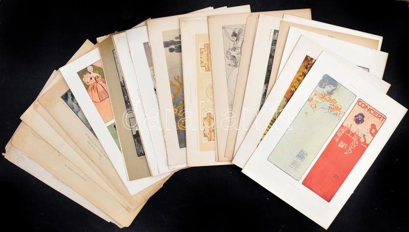 cca 1900-1910 Dekorative Vorbilder, 30 db szecessziós és historizáló témájú nyomat. Lapok széle részben kisebb sérülésekkel vagy kisebb foltokkal. Lapméret: 36x25 cm - Image 2