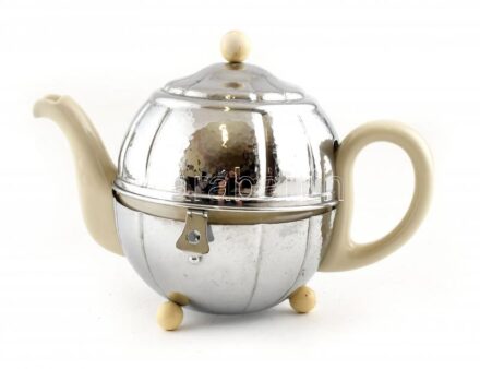 Bauscher retró német fajansz teáskanna, hőtartó fém borítással (filc béléssel), jelzett, 27x18 cm