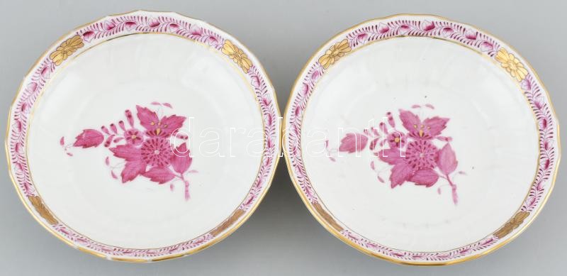 Herendi purpur Apponyi mokkás csésze aljjal, 2db, kézzel festett, kopásnyomokkal, jelzett. - Image 2