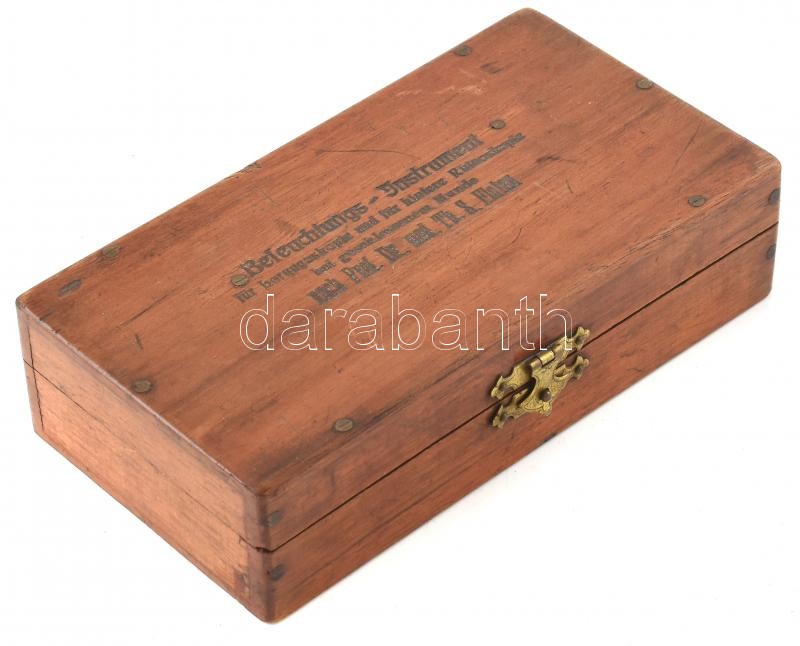 Régi német orvosi műszer készlet (fül-orr-gégészeti vizsgáló műszer), Georg Wolf G.m.b.H. Berlin, XX. sz. első fele. Eredeti, feliratozott dobozában, korához képest jó állapotban, 17,5x9,5x4,5 cm - Image 2
