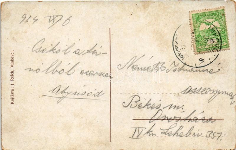 1914 Vinkovce, Vinkovci; Kolodvor Restauracija / Bahnhof / vasútállomás és étterem, gőzmozdony, vonat / railway station and restaurant, train, locomotive (szakadás / tear) - Image 2