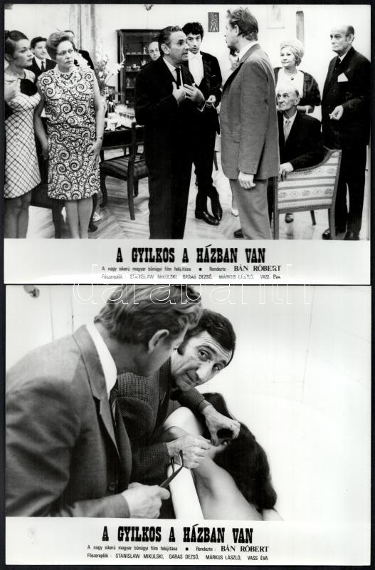 1971 ,,A gyilkos a házban van' című magyar film jelenetei és szereplői (köztük Márkus László, Garas Dezső, Major Tamás, Vass Éva), 13 db vintage produkciós filmfotó, ezüstzselatinos fotópapíron, 18x24 cm - Image 3