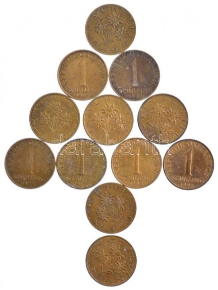 Ausztria 1960-1995. 1Sch Al-Br (12db, 11xklf) T:2-3 Austria 1960-1995. 1 Schilling Al-Br (12pcs, 11xdiff) C:XF-F Krause KM#2886