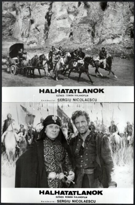 1974 ,,Halhatatlanok' című román film jelenetei és szereplői, 12 db vintage produkciós filmfotó, ezüstzselatinos fotópapíron, kisebb hibákkal, 18x24 cm