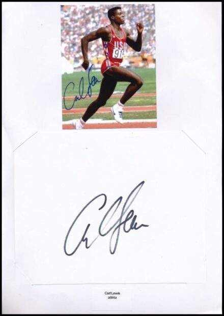 Carl Lewis (1961-) amerikai atléta aláírása papírlapon