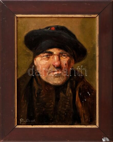 Szilasi 916 jelzéssel: Portré. Olaj, karton, kissé sérült. 30x23 cm. Dekoratív, kopott fa keretben
